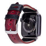Apple Watch Uyumlu Deri Kordon 42-44-45mm Kırmızı-Siyah