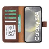 Samsung Galaxy S24 Uyumlu, Deri Cüzdanlı Kılıf, Antik Kahve