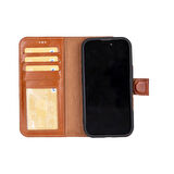 Apple iPhone 16 Plus uyumlu, Hakiki Deri, El Yapımı, Cüzdanlı Kılıf, Gölgeli Taba