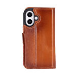 Apple iPhone 16 Plus uyumlu, Hakiki Deri, El Yapımı, Cüzdanlı Kılıf, Gölgeli Taba