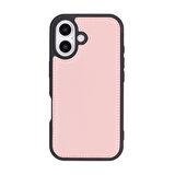 Apple iPhone 16 Plus uyumlu, Hakiki Deri, El Yapımı, Cüzdanlı Kılıf, Toz Pembe