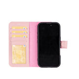 Apple iPhone 16 uyumlu, Hakiki Deri, El Yapımı, Cüzdanlı Kılıf, Toz Pembe