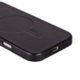Apple iPhone 16 Pro Max uyumlu, Hakiki Deri, El Yapımı Kılıf, Parlak Siyah