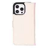 Apple iPhone 16 Pro uyumlu, Hakiki Deri, El Yapımı, Cüzdanlı Kılıf, Krem Renk