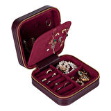 Gerçek Deri Seyahat Boy Takı Organizer Kutusu, Mücevher Aksesuar Çantası, Küpe Kolye Yüzük Düzenleyici