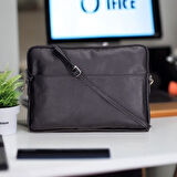 Leeds 16 inç MacBook Ve Pc Uyumlu, Hakiki Deri, El Yapımı Kılıf, Kömür Siyahı