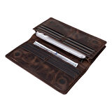 Aura Hakiki Deri, El Yapımı, Telefon Bölmeli, Kadın Cüzdanı, Koyu Kahve