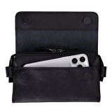 Prestige Hakiki Deri, El Yapımı, Telefon Bölmeli, Erkek El Çantası, Kömür Siyah