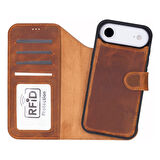 Apple iPhone 17 Air için, Hakiki Deri, El Yapımı Cüzdanlı Kılıf, Magsafe ile uyumlu, İç Yüzeyi Kadife, Karamel