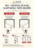 BSM Akbaş Grup Kare Aynalı WC Banyo Kapı Kolu Sağ Açılım Mat Siyah Alüminyum Kol Takımı