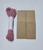5X9 CM KRAFT ETİKET KARTONU 50 ADET - KIRMIZI BEYAZ 20 METRE AMBALAJ İPİ