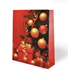 YILBAŞI VARAK BASKILI LÜKS İPLİ KARTON ÇANTA - NOEL - 26x32x10 CM - 1 ADET - Ç036