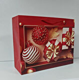Yılbaşı Varak Baskılı Lüks İpli Karton Çanta - Noel - 32x25x11 Cm - 1 Adet - Ç043