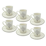 Gümüş Hayat Ağacı Desenli 6 Kişilik Porselen Kahve Fincan Takımı