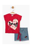 Baby Minnie Mouse Kız Çocuk Yandan Bağlamalı Kot Şortlu 2 Li Takım T20Y15543DSN01