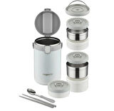 Lunchbox 3 Katlı 4-6 Saat Sıcak/soğuk Termos Çelik Sefer Tası Beslenme Kabı 2100ml Beyaz