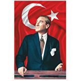 İnter Atatürklü Bayrak 150X225cm Atatürk Resimli Türk Bayrağı