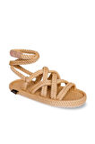 Roma Gladyatör Kadın Sandalet Bej Rengi 