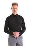 Dormen Classics Kolay Ütülenebilir Slim Fit Dar Kesim Klasik Yaka Cepsiz Erkek Gömlek Sİyah