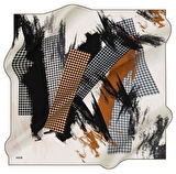 Aker Sura Saf İpek Eşarp 8355701 - 361 Krem Ekose Desen