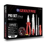 İzeltaş 5'li Pro Set 5 Parça Kraft Pense 160mm Kontrol Kalemi Tornavida Maket Bıçağı Şerit Metre