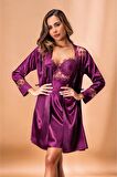 Nurteks 5384 - Kaplı Saten Kimono Takım