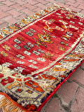 77x127 cm Eski El Dokuma İran Halısı Küçük Boy Kırmızı Renk Yün Kilim