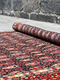 187x324 cm Muhteşem El Yapımı Halı, Mükemmel Vintage El Dokuma Yün Halı, Salon için Kırmızı Dekoratif Halı