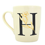 H Harfi Çiçek Desenli Seramik Kupa