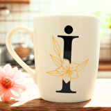 İ Harfi Çiçek Desenli Seramik Kupa