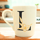 L Harfi Çiçek Desenli Seramik Kupa