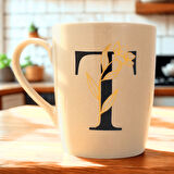 T Harfi Çiçek Desenli Seramik Kupa