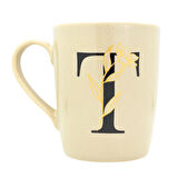 T Harfi Çiçek Desenli Seramik Kupa