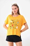 Sistas Kadın Desenli Kısa Kol Bluz 23141 Sarı