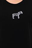 Sistas Kadın Zebra Desenli Kısa Kol Bluz 23118 Siyah