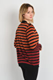 Sistas Kadın Çizgili Renk Geçişli Uzun Kol Ceket 23954 Kiremit