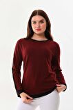 Sistas Kadın Desenli Uzun Kol Bluz 23519 Bordo