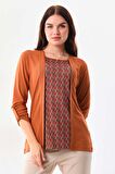 Sistas Kadın Desenli Uzun Kol Bluz 23525 Camel