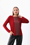 Sistas Kadın Desenli Uzun Kol Bluz 23525 Bordo
