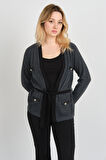 Sistas Kadın Belden Bağlama Detaylı Süs Cepli Ceket 23955 Antrasit
