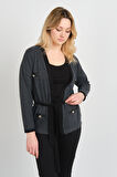 Sistas Kadın Belden Bağlama Detaylı Süs Cepli Ceket 23955 Antrasit