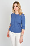 Sistas Kadın Omuz ve Kolları Tül Detaylı Beli Lastikli Truvakar Kol Bluz 23321 Indigo