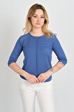 Sistas Kadın Omuz ve Kolları Tül Detaylı Beli Lastikli Truvakar Kol Bluz 23321 Indigo