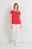 Sistas Kadın Düşük Kol Tek Cep Detaylı Bisiklet Yaka Bluz 24107 Kırmızı