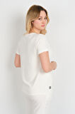 Sistas Kadın Cep Detaylı Kısa Kollu Bisiklet Yaka Bluz 24240 Ekru