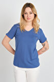 Sistas Kadın Kısa Kollu Süs Cep Detaylı Duble Kol Bluz 4110 Indigo