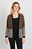 Sistas Kadın Çizgili Düğmesiz Ceket 24908 Vizon