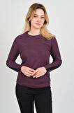 Sistas Kadın Uzun Kollu Bisiklet Yaka Logo Detaylı Bluz 4575 Mürdüm