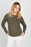 Sistas Kadın Uzun Kollu Bisiklet Yaka Logo Detaylı Bluz 4575 Haki