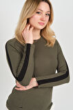 Sistas Kadın Uzun Kollu Bisiklet Yaka Logo Detaylı Bluz 4575 Haki